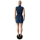 MB FASHION Drawstring Waist Multi-Pockets Denim Short Dress 88574