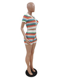 MB FASHION Striped Knit Crop Top and High-Waisted Shorts Set 6901LY LAST XL