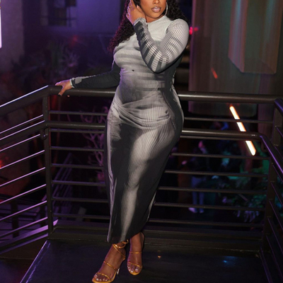 MB FASHION Long-Sleeve Bodycon Maxi Dress with Crew Neckline 4817LY