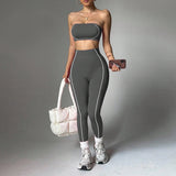 MB FASHION Strapless Bandeau Crop Top & High-Waisted Leggings Activewear Set 2425