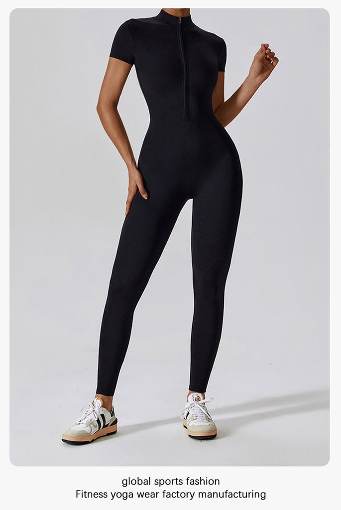 MB FASHION HIGH QUALITY Short Sleeve Zip-Up Jumpsuit 2405