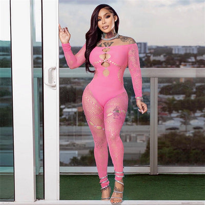 MB FASHION Off-Shoulder Cutout Mesh Detail Jumpsuit 010