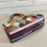 EVERY FASHION Colorful Diamond Patchwork Leather Satchel Handbag
