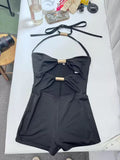 MB FASHION Cut-Out Halter Romper – Ruched High-Waist Short Jumpsuit