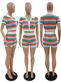 MB FASHION Striped Knit Crop Top and High-Waisted Shorts Set 6901LY LAST XL