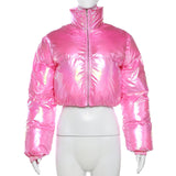 MB FASHION Glossy Cropped Puffer Jacket with High Collar 3754LY