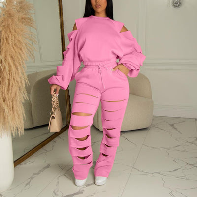 MB FASHION LONG SLEEVE CUT OUT JOGGER 2 PCS SET 5280LY