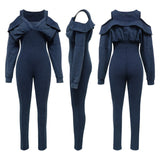 MB FASHION HIGH QUALITY Off-Shoulder Ruffled Collar Long Sleeve Jumpsuit 10820