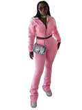 MB FASHION Cropped Zip-Up Hoodie and Flare Sweatpants Lounge Set 5057