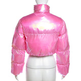 MB FASHION Glossy Cropped Puffer Jacket with High Collar 3754LY