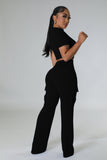 MB FASHION Casual Crop Top and High-Waisted Cargo Pants Set 9469LY