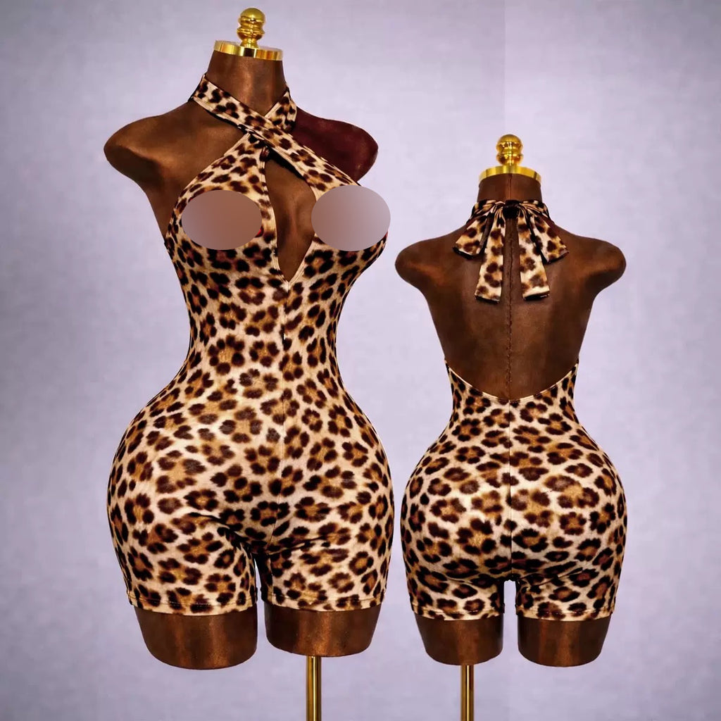 MB FASHION Sexy Halter Neck Crisscross Cutout Romper 6105