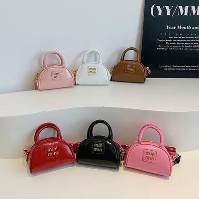 Every Fashion Mini Patent Dome Handbag with Top Handles and Crossbody Strap