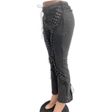 MB FASHION Black Lace-Up Side Distressed Flare Jeans 8202