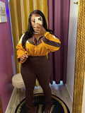 EVERY FASHION Color-Block Cropped Jacket and High-Waist Flare Pants Set MB 4060LY