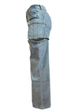 MB FASHION High-Waisted Detachable Cargo Overlay Jeans 8007LY