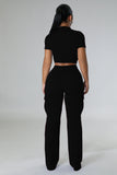 MB FASHION Casual Crop Top and High-Waisted Cargo Pants Set 9469LY