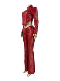 MB FASHION Faux Leather Set – Cropped Zip Jacket and Flare Pants