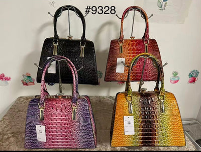 Every Fashion Croc Embossed Glossy Structured Handbag with Dual Handles 9328