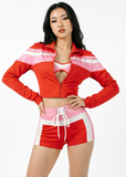 MB FASHION Three-Piece Zip-Up Jacket, Crop Top, and Lace-Up Shorts Set 5029LY