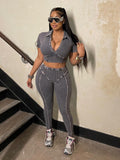 MB FASHION High Quality Ribbed V-Neck Crop Top and High-Waisted Leggings Set 4036LY