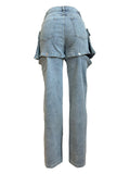 MB FASHION High-Waisted Detachable Cargo Overlay Jeans 8007LY