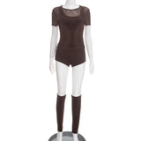 MB FASHION Sheer Mesh Short Sleeve Crop Top & High-Waisted Shorts Set 559