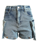 MB FASHION High-Waisted Detachable Cargo Overlay Jeans 8007LY