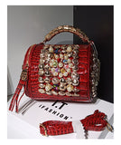 EVERY FASHION Luxury Pearl Crystal Gold Medallion Embellished Crossbody with Bamboo Handle & Tassel