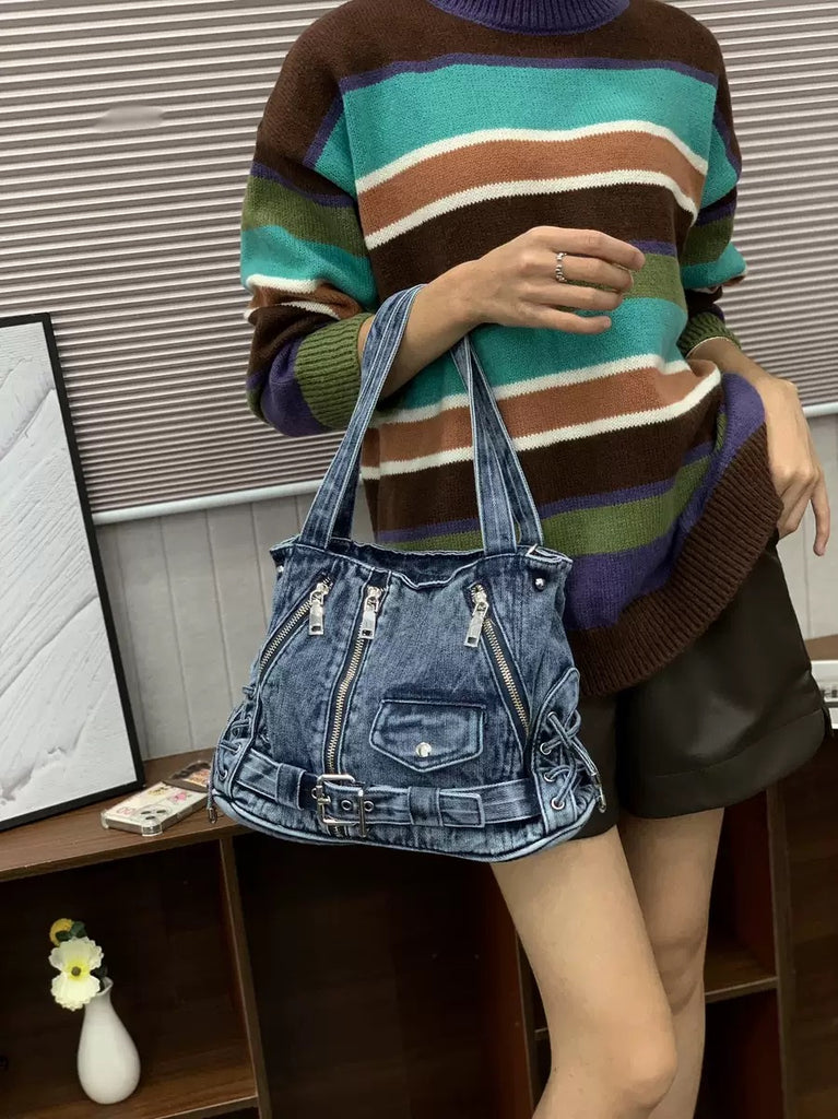 Every fashion Denim Moto Biker Handbag