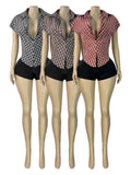 MB FASHION Short Sleeve Collared Plaid Button-Up Top 6017