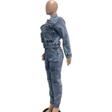 MB FASHION Denim Cargo Set – Cropped Zip Jacket and Pocket Joggers 8158