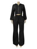 MB FASHION Cropped Zip-Up Hoodie and Wide-Leg Sweatpants Set 6051