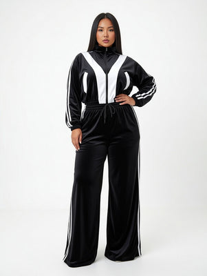 MB FASHION Wide Leg Tracksuit Set - Zip-Up Jacket & Athletic Lounge Pants 5071