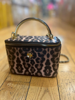 Every Fashion Leopard Print Structured Top Handle Bag with Chain Strap