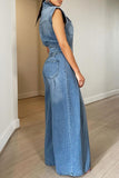 MB FASHION Sleeveless Wide Leg Denim Jumpsuit - Light Blue 1300