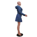 MB FASHION Two-Piece Denim Hoodie and Skirt Set 1325