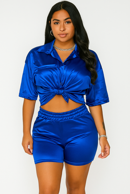 MB FASHION Crop Shirt and Elastic Waist Shorts Set 1055LY