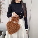 Every Fashion Fluffy Heart-Shaped Faux Fur Shoulder Bag