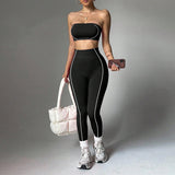 MB FASHION Strapless Bandeau Crop Top & High-Waisted Leggings Activewear Set 2425