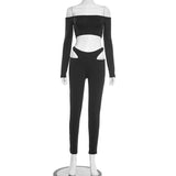 MB FASHION Off-Shoulder Long Sleeve Crop Top & Cutout High-Waist Leggings Set 318