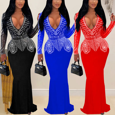 MALYBGG Stylish Sequins And V-Neck Dresses 7003LY