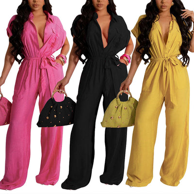 MALYBGG Solid Color Casual Women's Linen Jumpsuit with Pockets 10774LY