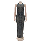 MALYBGG Mesh Rhinestone Decorated Sleeveless Long Dress 6733LY