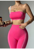 MB FASHION Strapless Bandeau Crop Top & High-Waisted Leggings Activewear Set 2425