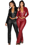 MB FASHION Faux Leather Set – Cropped Zip Jacket and Flare Pants