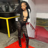 MB FASHION Sheer Floral Lace Long Sleeve Jumpsuit 652