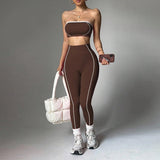 MB FASHION Strapless Bandeau Crop Top & High-Waisted Leggings Activewear Set 2425