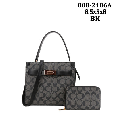 EVERY FASHION Patterned Top Handle Tote Bag with Matching Zip Wallet