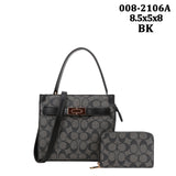 EVERY FASHION Patterned Top Handle Tote Bag with Matching Zip Wallet